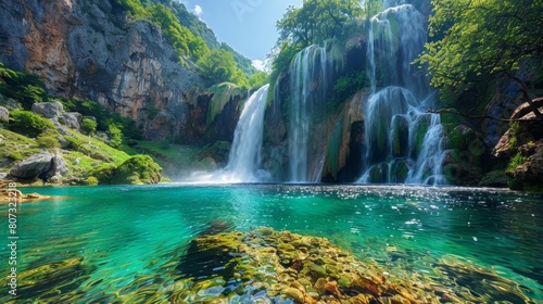 Stunning View of Kravica Waterfall in Bosnia and Herzegovina on a Sunny Day photo