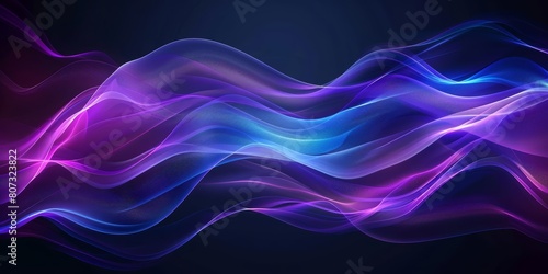 Abstract blue and purple background with blurred wavy lines, dark gradient, high resolution, banner design, dark blue background, blur effect, smooth curves, elegant