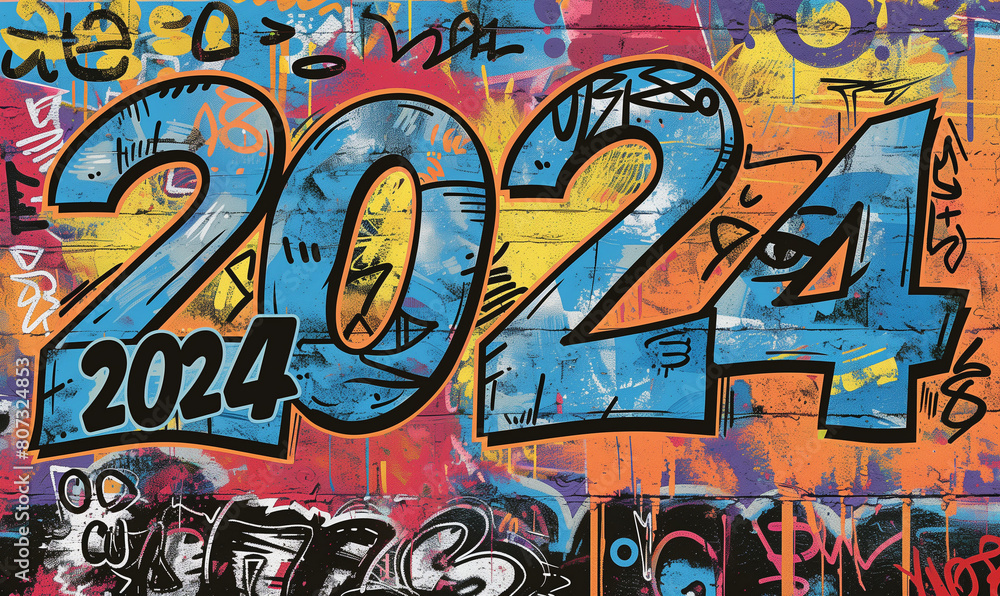 2024 graffiti on a street wall texture