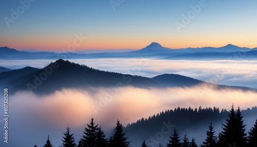 Beautiful scenery landscape of clouds over mountains with haze sky background created with generative ai.
