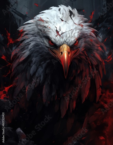 Fierce bald eagle with glowing red eyes photo