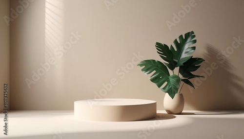 Product display podium scene decorated with olive leaves stock illustration created with generative ai