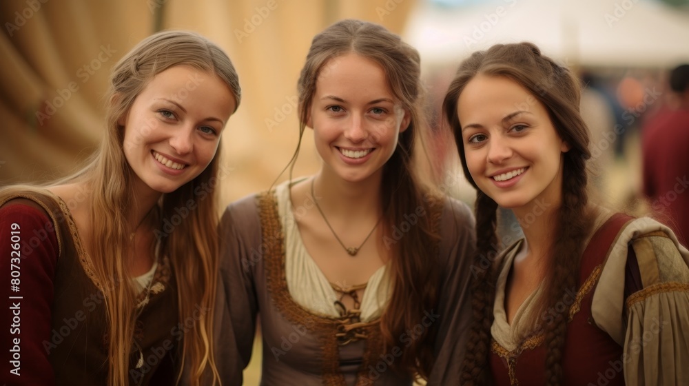 Smiling young women in traditional clothing Smiling young women in traditional clothing