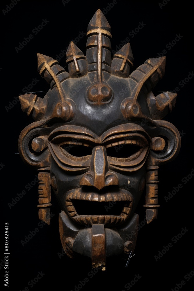 Intricate wooden tribal mask with ornate details Intricate wooden tribal mask with ornate details