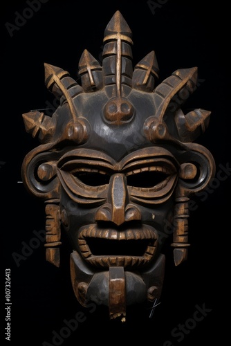 Intricate wooden tribal mask with ornate details