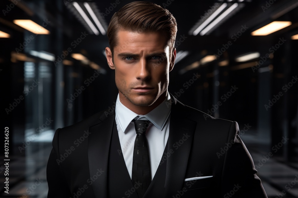 Serious businessman in a dark suit looking focused Serious businessman in a dark suit looking focused
