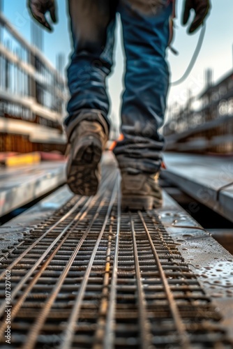 close-up of a man's legs at a construction site