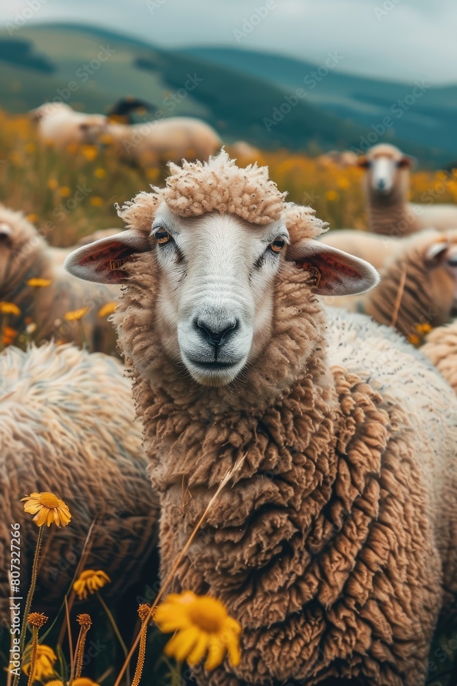 Fototapeta premium close up of a sheep in the field
