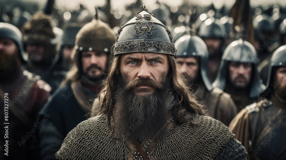 medieval warrior with long beard and ornate helmet medieval warrior with long beard and ornate helmet
