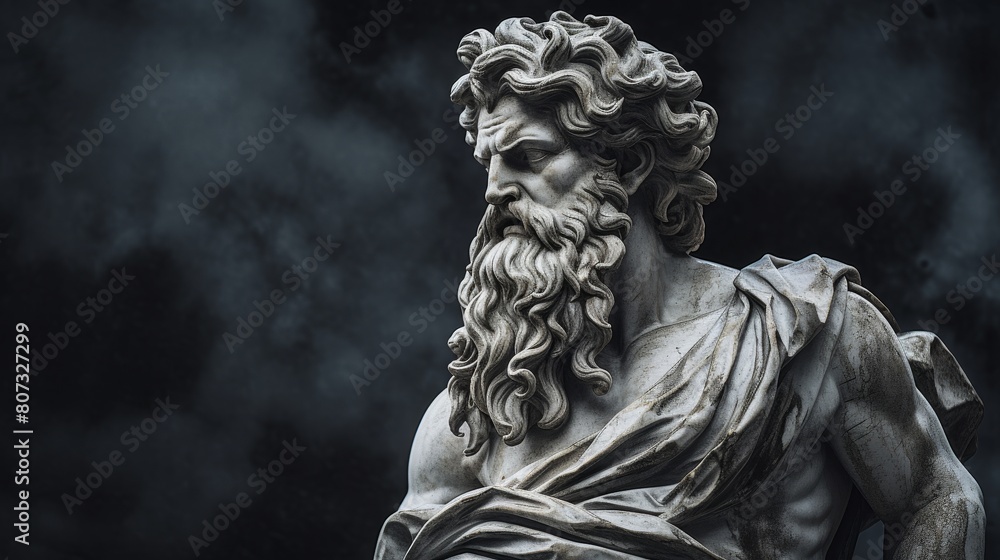 Dramatic statue of a bearded man with flowing robes