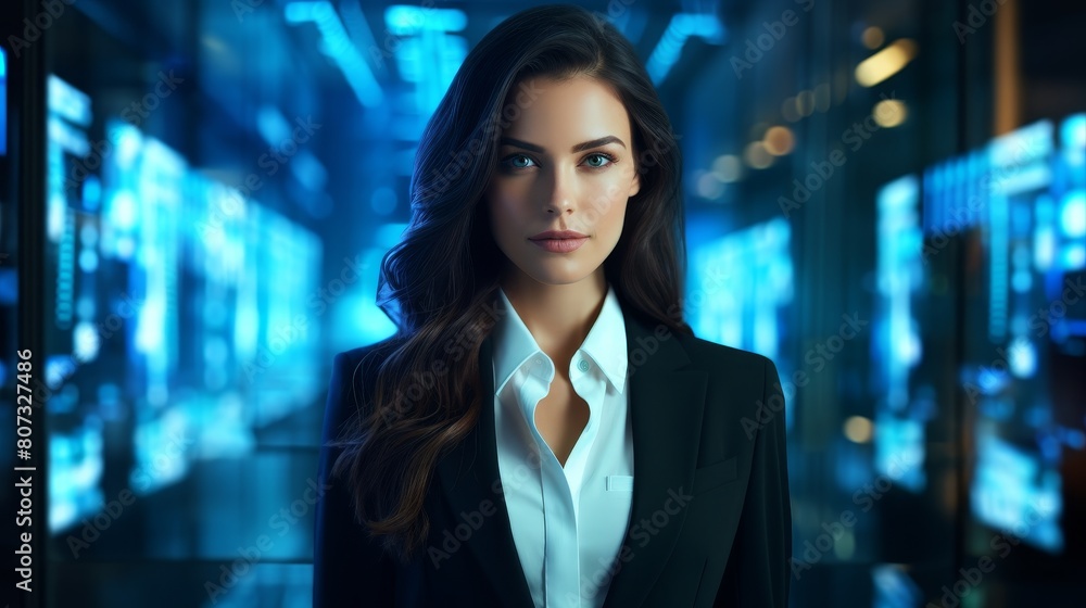 Confident businesswoman in city at night Confident businesswoman in city at night