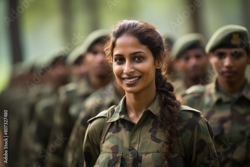 Smiling female soldier in military uniform © Balaraw