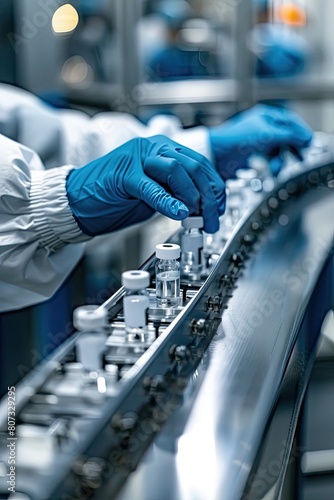 conveyor belt with medicines at the factory