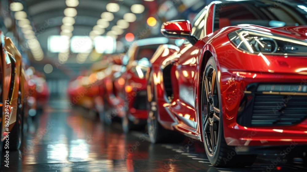 Sleek Red Sports Cars Showcased in Modern Showroom
