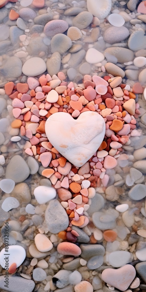 Obraz premium heart-shaped stone surrounded by colorful pebbles