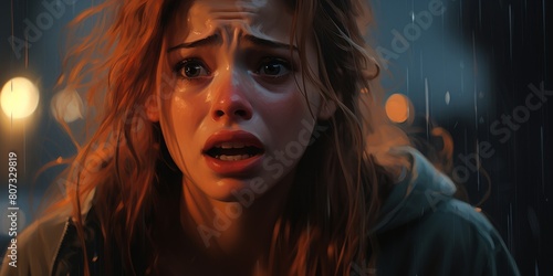 Emotional young woman crying in the rain © Balaraw