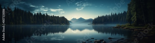 Serene mountain lake at dusk