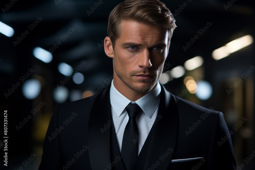 Serious businessman in formal suit looking intently Serious businessman in formal suit looking intently