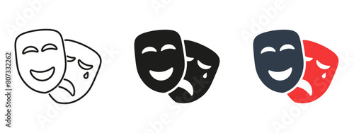 Masquerade vector icon on white background. Comic and tragic mask icon