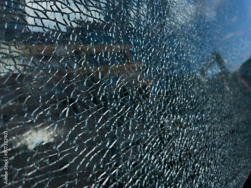 close up of a shattered hardened glass