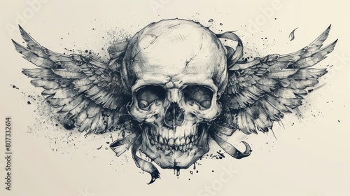 Tattoo style skull with grunge elements. photo