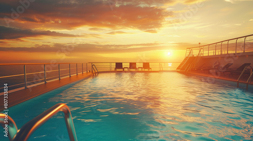 Pool on Cruise Ship at Sunset: Cruise and Relaxation photo