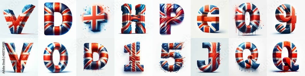 Fototapeta premium 3D watercolor lettering in UK flag colors. AI generated illustration