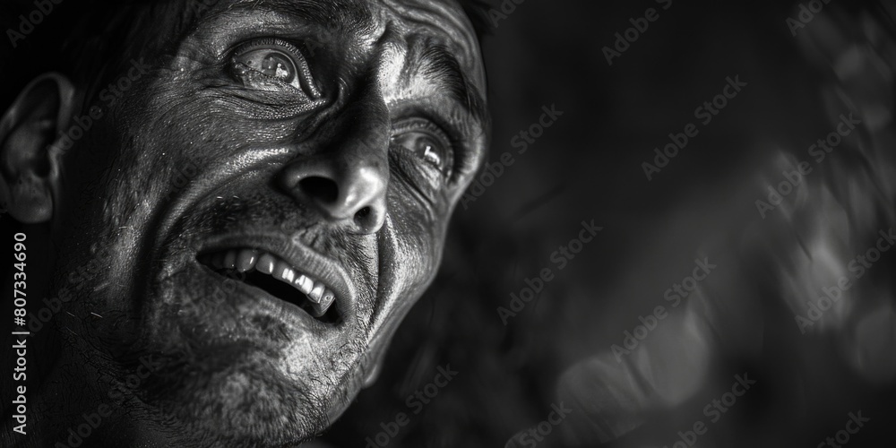 A striking black and white photo of a man looking up. Perfect for a variety of creative projects A striking black and white photo of a man looking up. Perfect for a variety of creative projects