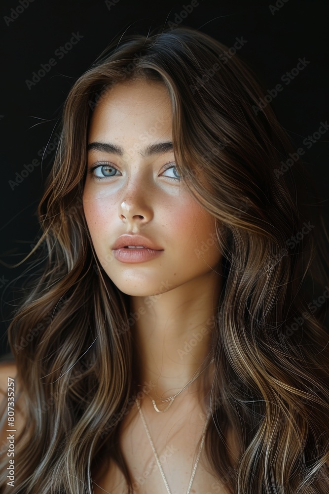 Woman With Long Brown Hair and Necklace Woman With Long Brown Hair and Necklace