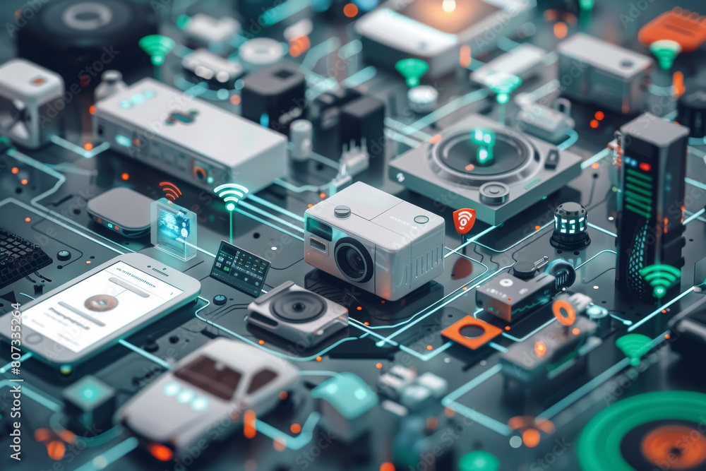 Intricate Isometric Illustration of Smart Home Technology and Devices Intricate Isometric Illustration of Smart Home Technology and Devices