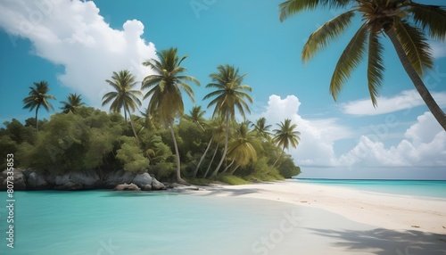 A tropical island paradise with palm trees swaying upscaled 8