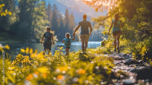 Man and Child Walking Through Field of Flowers
