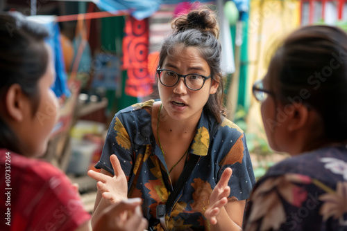 Animated Conversation Among Young Women in Outdoor Setting