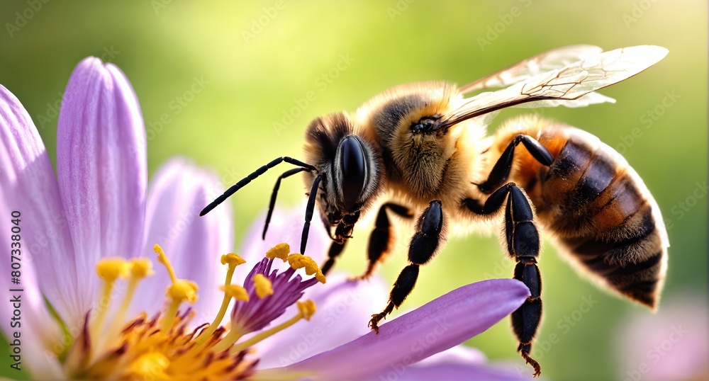 Honey bee collecting pollen at flower. close up Honey bee collecting pollen at flower. close up