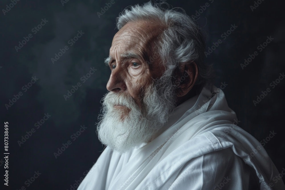 A man with a white beard and robe, suitable for various uses