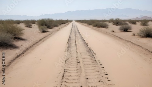 A dusty trail stretching across the desert marked