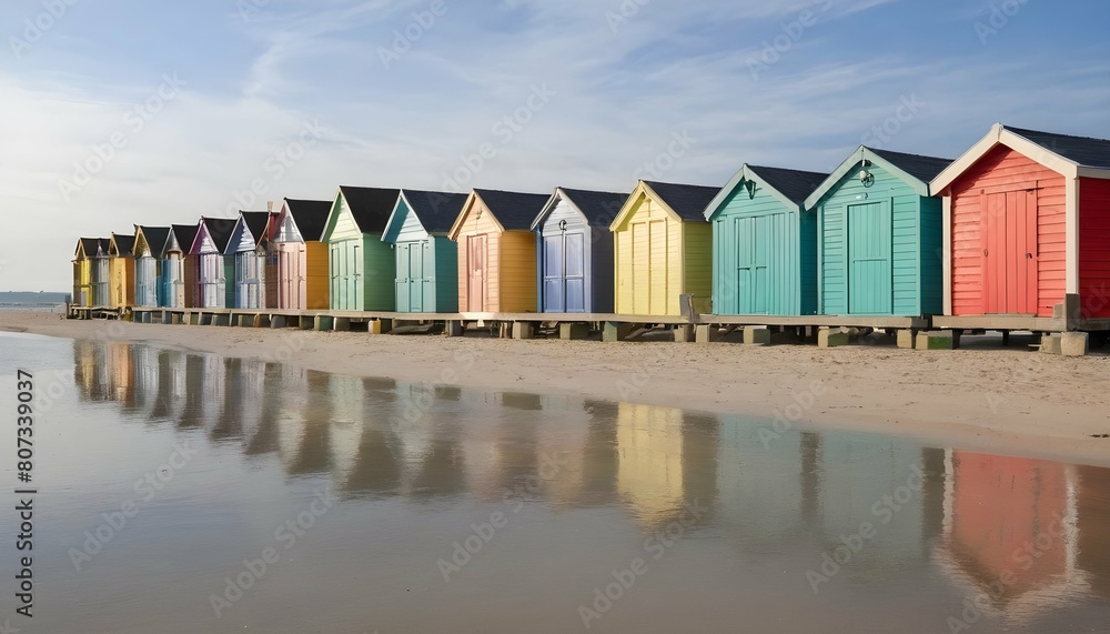 A peaceful inlet with a row of colorful beach huts upscaled 5