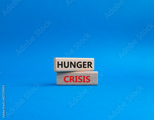 Hunger Crisis symbol. Wooden blocks with words Hunger Crisis. Beautiful blue background. Business and Hunger Crisis concept. Copy space.