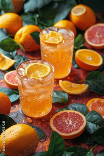 Table With Glasses of Oranges