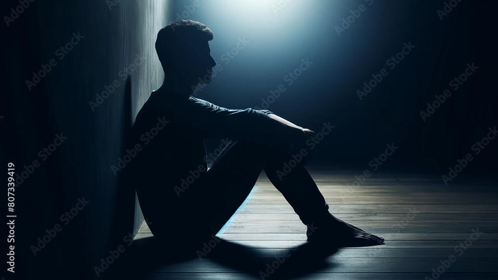 Contemplative Solitude Silhouette with Faint Dawn Light Contemplative Solitude Silhouette with Faint Dawn Light