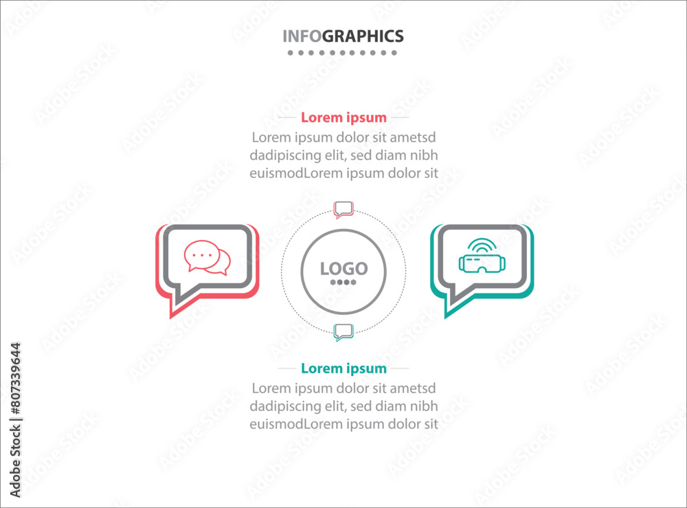 Fototapeta premium Two infographics element. Vector illustration. Vector business template for presentation. Timeline with 2 option. Vector Infographic label design template with icons and 2 options or steps.