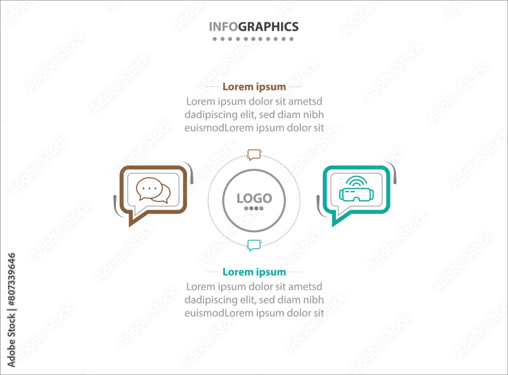 Naklejka premium Two infographics element. Vector illustration. Vector business template for presentation. Timeline with 2 option. Vector Infographic label design template with icons and 2 options or steps.
