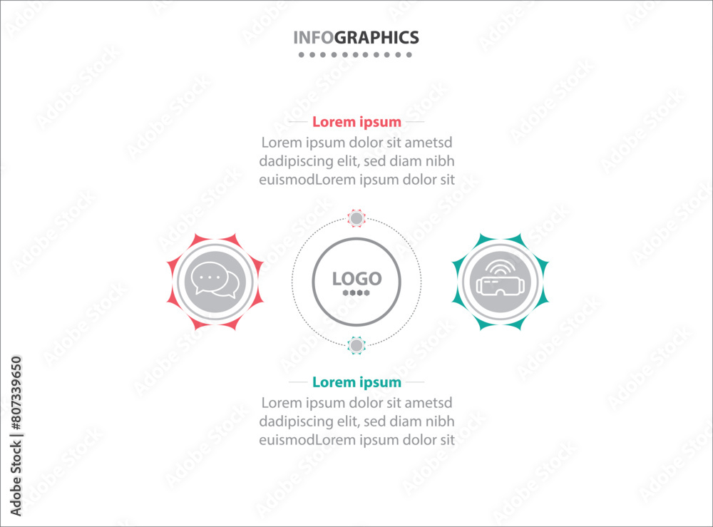 Fototapeta premium Two infographics element. Vector illustration. Vector business template for presentation. Timeline with 2 option. Vector Infographic label design template with icons and 2 options or steps.