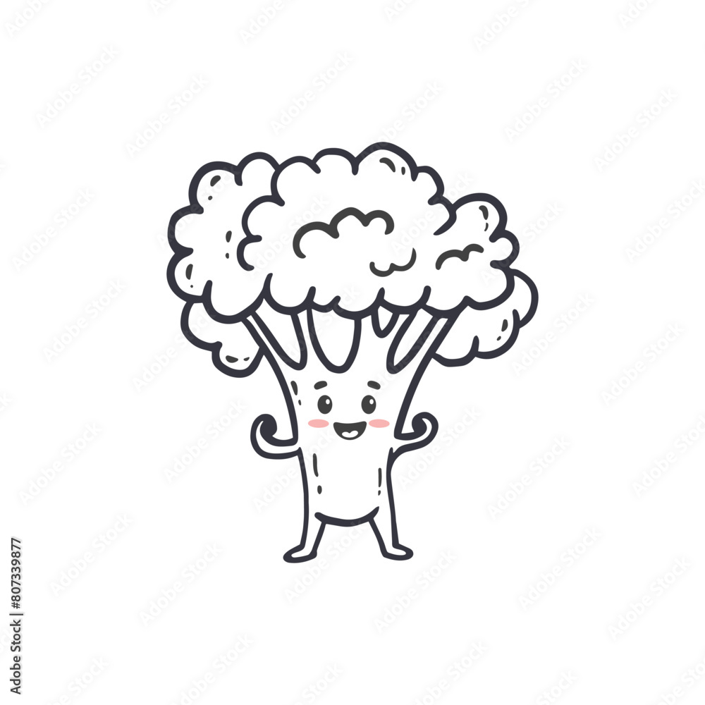Cartoon Broccoli. Cute character vegetable isolated on white background. Doodle style. Vector Cartoon Broccoli. Cute character vegetable isolated on white background. Doodle style. Vector