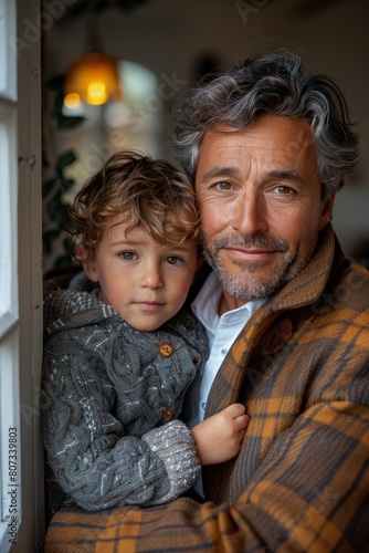 Man Holding Small Child Near Window