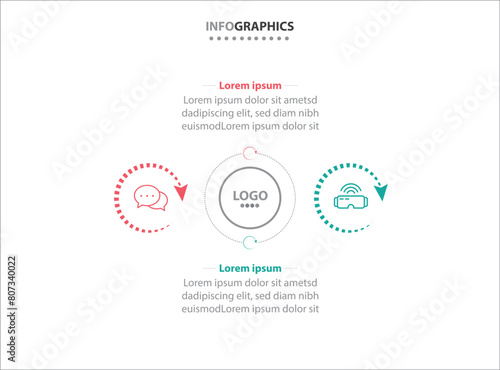 Two infographics element. Vector illustration. Vector business template for presentation. Timeline with 2 option. Vector Infographic label design template with icons and 2 options or steps.