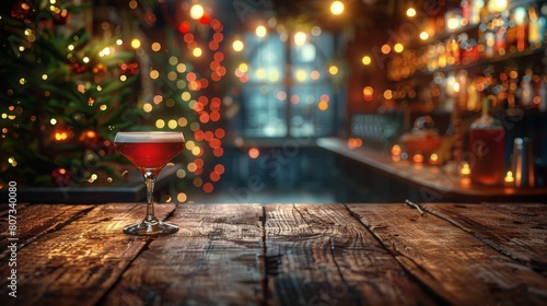 Wooden Table With Cocktail Glass