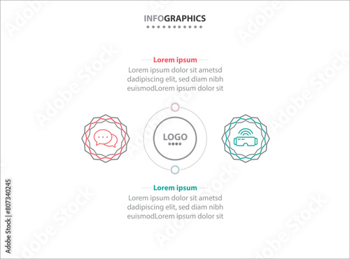 Two infographics element. Vector illustration. Vector business template for presentation. Timeline with 2 option. Vector Infographic label design template with icons and 2 options or steps.