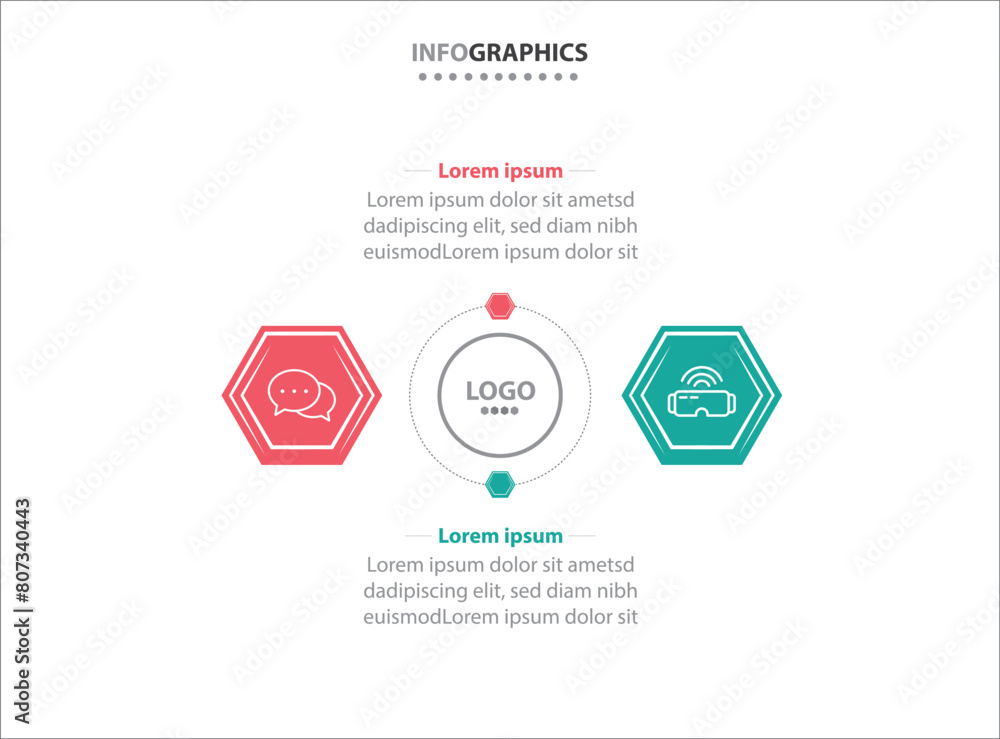 Fototapeta premium Two infographics element. Vector illustration. Vector business template for presentation. Timeline with 2 option. Vector Infographic label design template with icons and 2 options or steps.