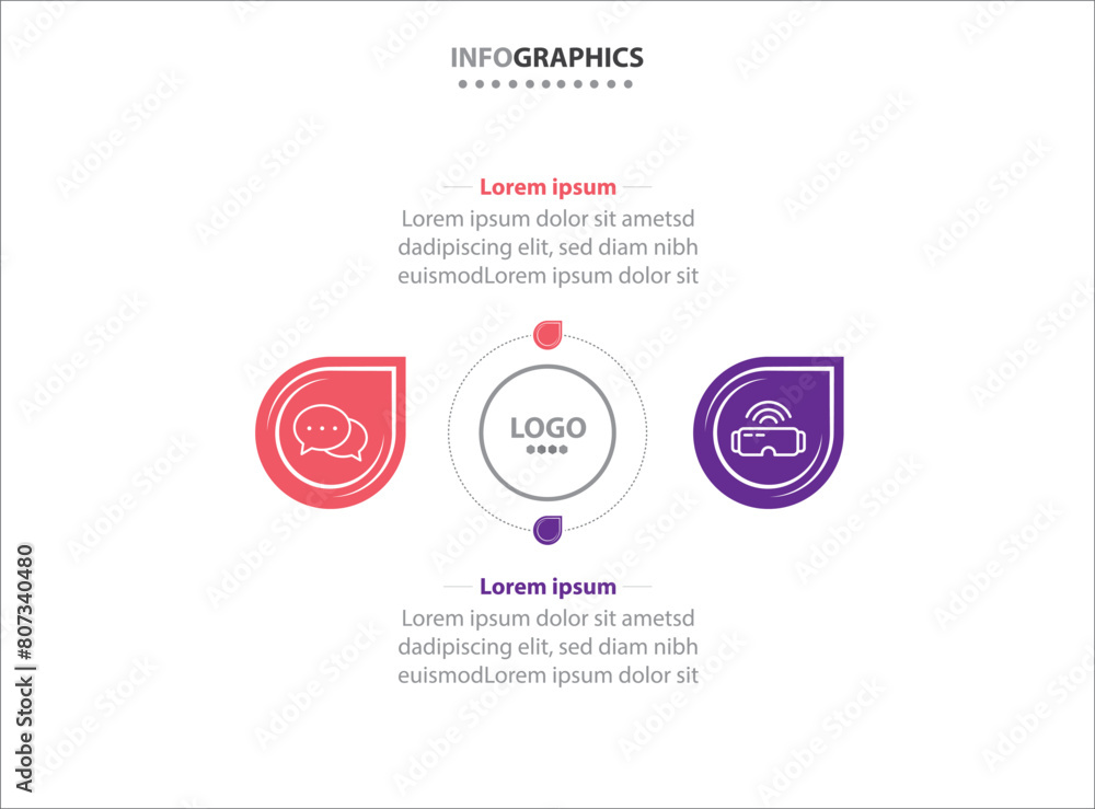 Naklejka premium Two infographics element. Vector illustration. Vector business template for presentation. Timeline with 2 option. Vector Infographic label design template with icons and 2 options or steps.